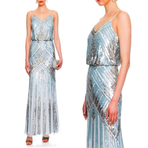 Aidan Mattox Dresses & Skirts - Aidan Mattox Cloud Blue Spaghetti Strapped Allover Beaded Long Dress